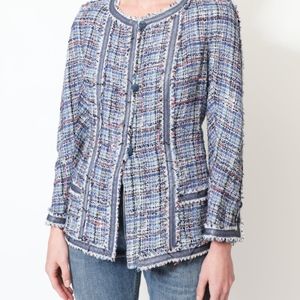 Chanel Spring 2009 Blue Multicolored Tweed Crochet Lace Zipped Jacket, S…